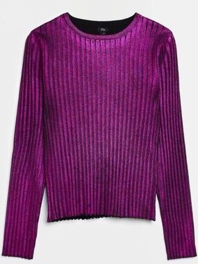 River Island Metallic Ribbed Long Sleeve Top - Vibrant Magenta